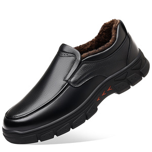 Mocassins en cuir pour homme, hiver, doublure en fausse fourrure, semelle en caoutchouc antidérapante, bout rond, chaussures décontractées pour affaires - Product Image 5