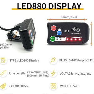 Недорогие комплекты электрических велосипедов, светодиодный дисплей 36 В, 48 В, KT-LED880 панель управления, 5-контактный разъем для городского велосипеда, комплект для преобразования - Product Image 3