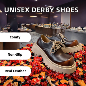 Mocassins unisexes à lacets, semelle épaisse, confortables, dessus en cuir véritable, semelle extérieure en caoutchouc, légers, antidérapants, talon épais, pour le bureau - Product Image 2