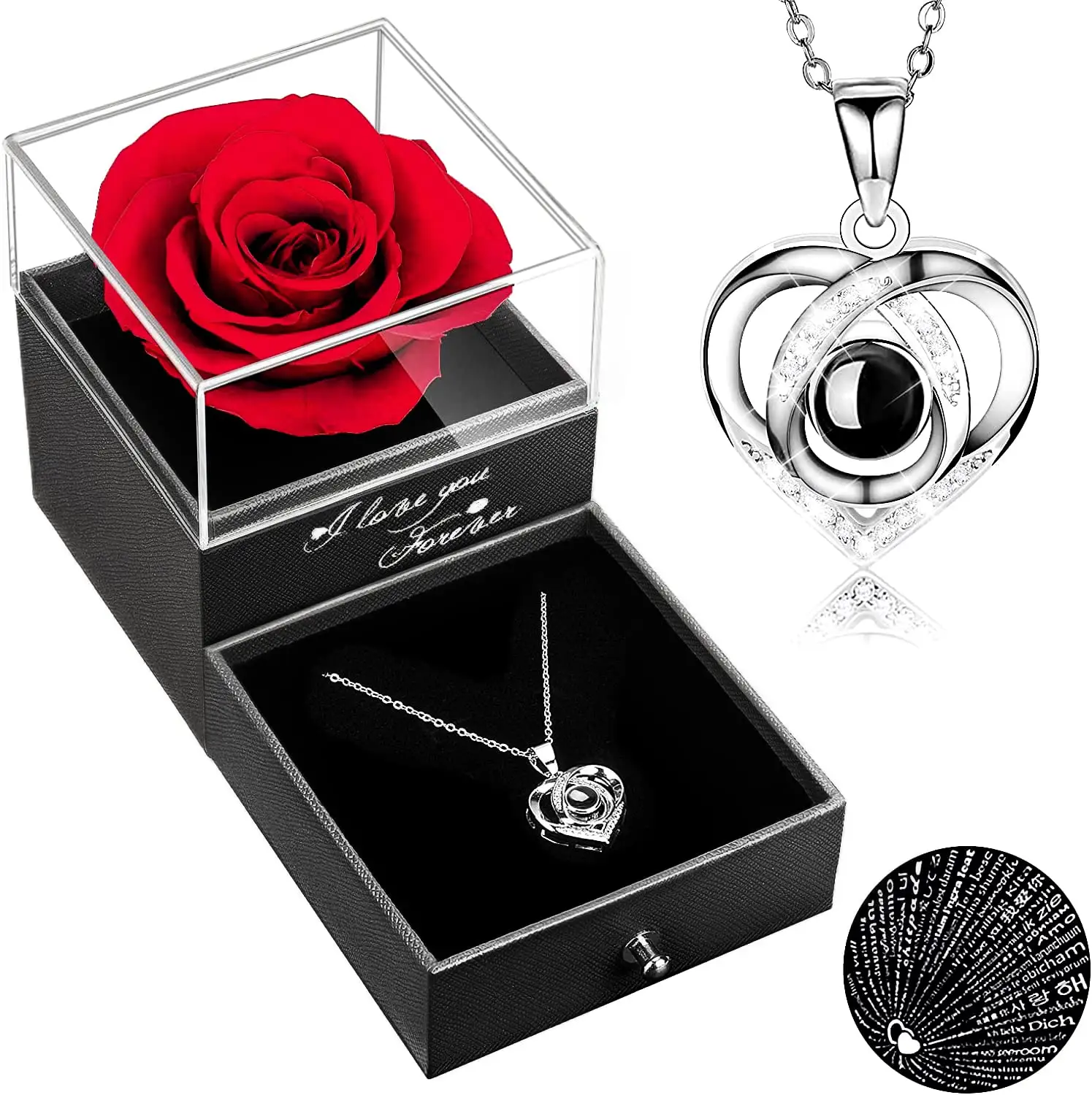 Eternal Rose Flower Gift Box With I Love You Necklace For Mom Wife Girlfriend Grandma Mothers Day Anniversary Birthday Gifts
