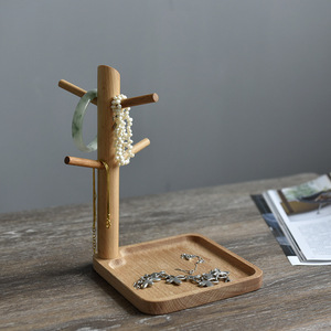 Wooden Jewelry Organizer Desktop Stand With <b>Key</b> <b>Hanger</b> And Watch Tray For Home Office Use - Product Image 4