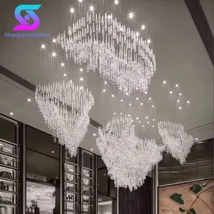 Water Drop Shape Decoration Hotel Lobby Banquet Hall Custom Project Large Led Hand Blown Glass Chandelier Light