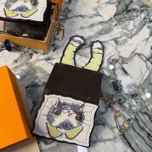 Portefeuille pliable en cuir mini avec motif de chat de dessin animé, porte-clés à chaîne, cadeaux pour filles, utilisation quotidienne, cadeau, offrande - Product Image 3