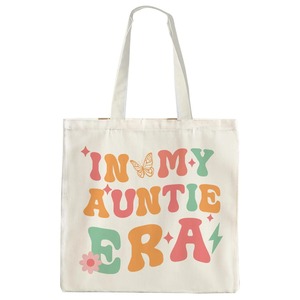 Bolsa de tela con estampado de letras retro y modernas, reutilizable, ecológica, <span class=keywords><strong>para</strong></span> compras, regalo <span class=keywords><strong>para</strong></span> tía, con la inscripción "En mi era de tía" - Product Image 1