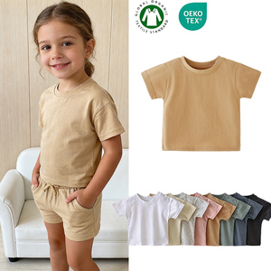 Atasan Bayi Balita Lengan Pendek Kerah Bulat Model Drop Shoulder Bahan Lembut untuk Usia 0-4 Tahun, Kaos Bayi 100% Katun Organik Jersey - Product Image 1