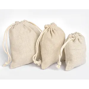 Beyaz çuval pirinç torbası çay İpli Bunch cep çevre dostu organik küçük pamuk keten takı çanta torbalar