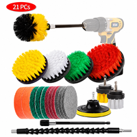 Kit de 21 brosses de nettoyage pour perceuse, en nylon jaune, pour jantes de voiture, salle de bain, carrelage et nettoyage domestique
