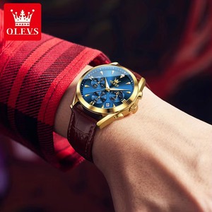 Olevs Thương Hiệu Thời Trang Hàng Đầu Đồng Hồ Đeo Tay Người Đàn Ông Da Dây Đeo Giải Trí Đồng Hồ Người Đàn Ông Tự Động Ngày Chronograph Mặt Trăng Giai Đoạn Không Thấm Nước Của Đồng Hồ - Product Image 5