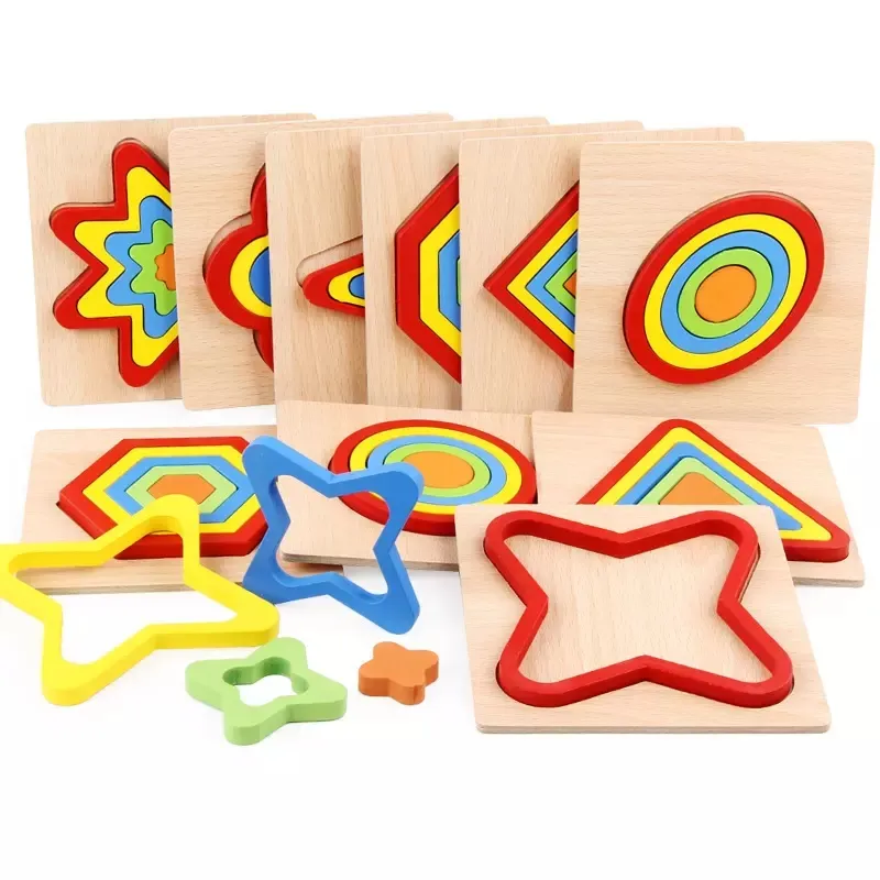 2023 bambini geometrici educativi in legno 3D Puzzle giocattoli Jigsaw bambini gioco cognitivo Puzzle Puzzle in legno per bambini