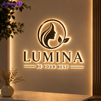 Enseigne lumineuse LED 3D personnalisée, Emblème mural en métal doré pour salon de beauté, Enseigne murale de luxe pour studio de coiffure et de beauté