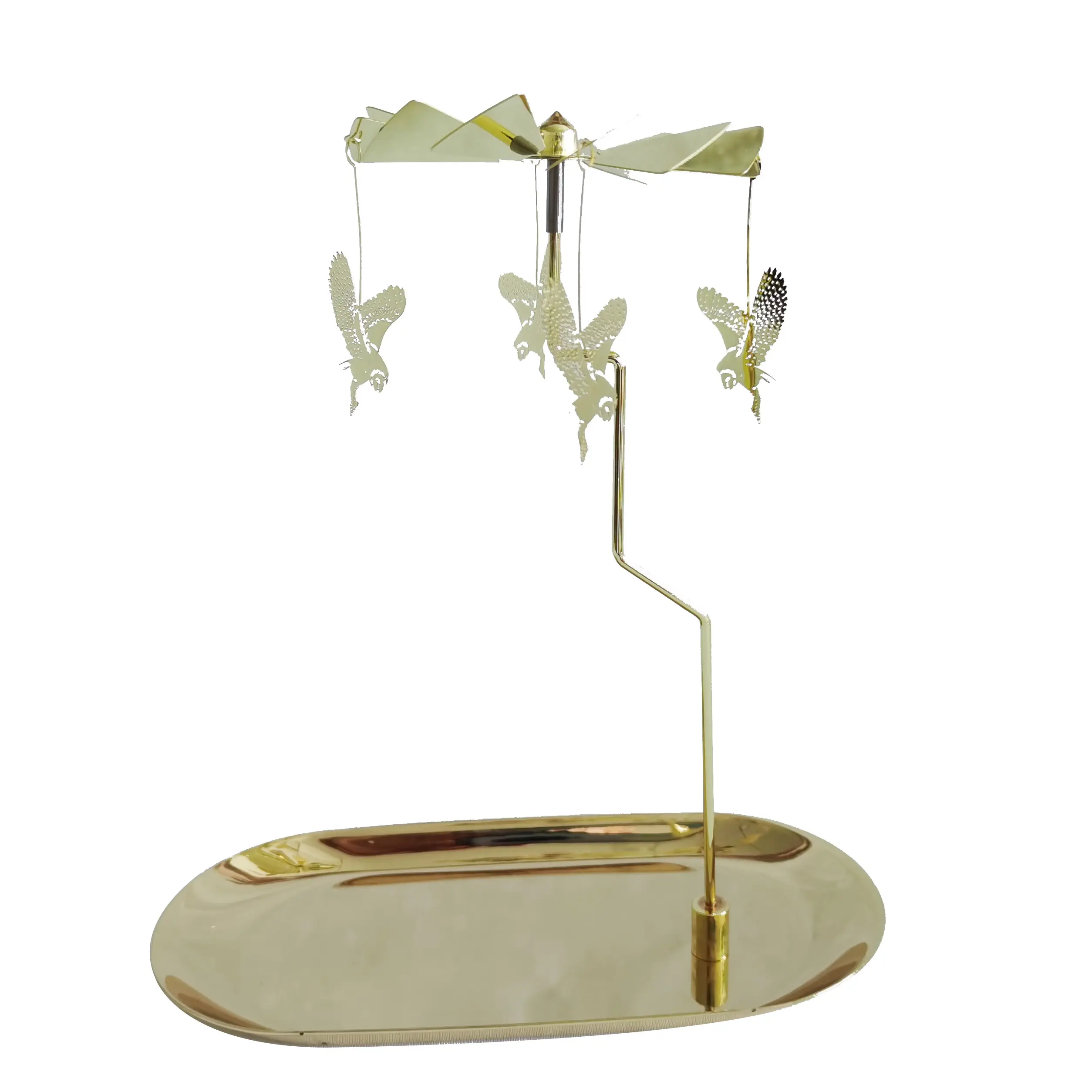 Vela giratoria de carrusel personalizada, candelabro giratorio de búho dorado, candelabro giratorio con bandeja de metal