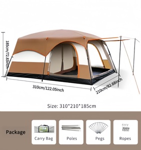 Carpa <span class=keywords><strong>de</strong></span> <span class=keywords><strong>Camping</strong></span> Impermeable para 2-4 Personas, para Fiestas Familiares al Aire Libre, para las Cuatro Estaciones, con Dos Dormitorios y Estructura con Varillas <span class=keywords><strong>de</strong></span> Fibra <span class=keywords><strong>de</strong></span> Vidrio - Product Image 2