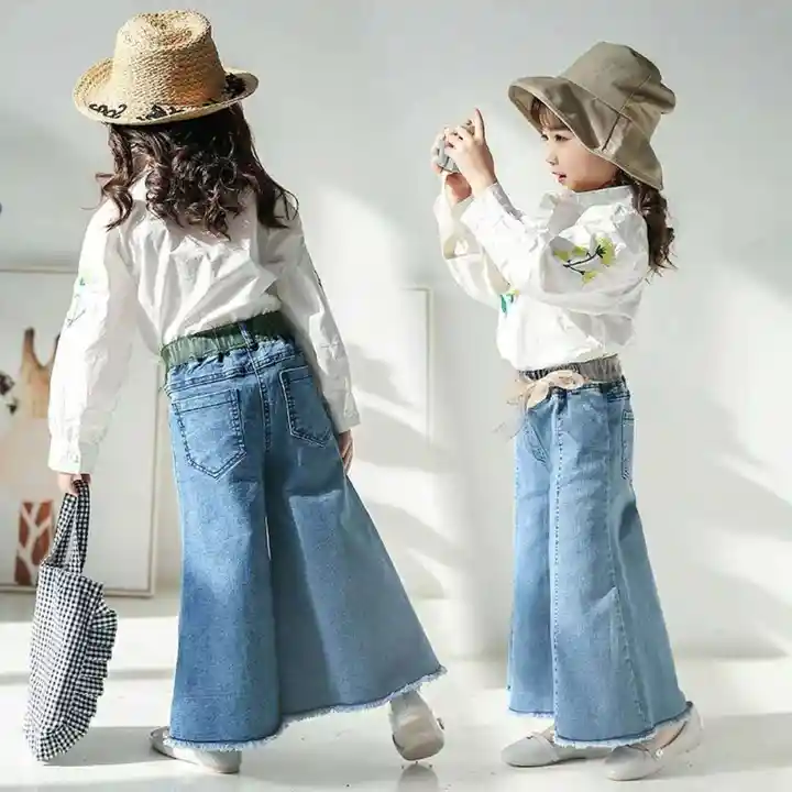 Teenage Girls High Waist Wide-leg Jeans Loose Soft Denim Pants