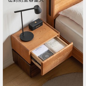 Table de chevet en bois massif, noyer noir et bois de cerisier, 450x350x470mm, table de nuit avec rangement pour chambre à coucher - Product Image 3