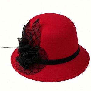 Wholesale Spring and Autumn New Elderly Women Woolen Net Flower Bowler Hat Old Lady Pot Winter Wool Fedora Hat - Product Image 3