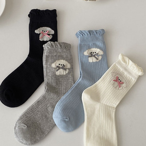 Calcetines de mujer personalizados de alta calidad <span class=keywords><strong>Cute</strong></span> Puppy Bow Wave Edge para verano para uso diario - Product Image 1