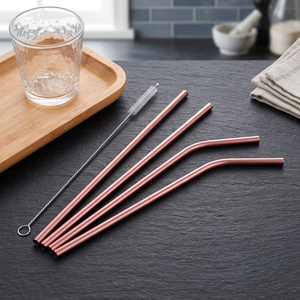 Rose Gold <b>Metal</b> Drinking <b>Straws</b> 4 Pack Reusable Bar Accessories Minimalist Style - Product Image 5