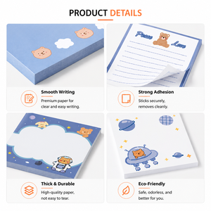<b>Cute</b> Cartoon <b>Bear</b> Space Sticky Notes Self Adhesive Lined Memo Pads Decorative Notepads for Student Classroom Office Planner Stat - Product Image 2