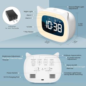 นาฬิกาตั้งโต๊ะ LED ลายคิตตี้น่ารัก พร้อมเสียงเพลงอิเล็กทรอนิกส์ ไฟกลางคืนแบบดิจิตอล เงียบสงบ ฟังก์ชั่นเลื่อนปลุก วัสดุ ABS เหมาะสำหรับใช้ในห้องนอน นักเรียน - Product Image 4