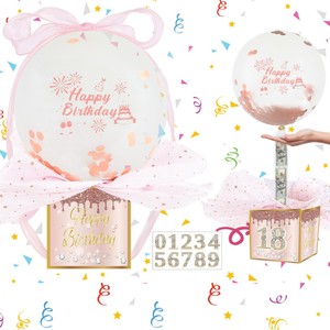 Boîte Cadeau Ballon Bobo Transparent Noir et Or avec Tirage de Billets <span class=keywords><strong>Joyeux</strong></span> <span class=keywords><strong>Anniversaire</strong></span> – Boîte Surprise pour Fête d'<span class=keywords><strong>Anniversaire</strong></span> - Product Image 3