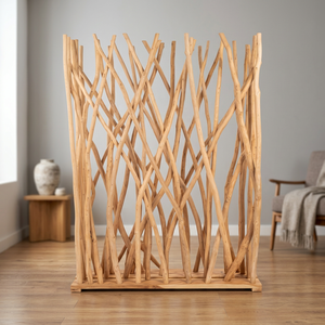 Separador de Ambientes Rústico Hecho a Mano con Ramas de Madera Natural, 100x180cm, Estructura Trenzada - Product Image 3