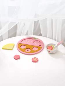 Strawberry <strong>Lunch</strong> Play <strong>Set</strong> Wooden Pretend Play Food <strong>Set</strong>, Simulation Partition Plate Meal Toy for Kids Role Play - Product Image 2