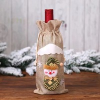 Housse de bouteille de vin réutilisable en polyester Lincoln Santa avec cordon de serrage, motif bonhomme de neige et cerf - Sac cadeau de décoration de Noël
