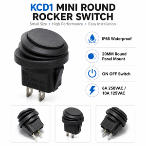 Interrupteur à bascule rond de 20 mm, étanche IP65, mini-interrupteur marche/arrêt, montage sur panneau, interrupteur électrique pour voiture, bateau, camping-car, machines - Product Image 1