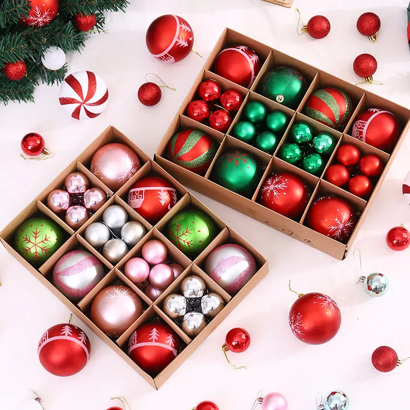 esferas navidenas Hot Sales 24 Pcs Colorful Shatterproof Plastic Round Christmas Balls for Christmas Tree Pendant