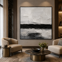 Peinture abstraite texturée noire et blanche sur toile de plâtre pour la décoration intérieure d'hôtel, de bureau, de villa