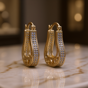 Pendientes de Aro de Lujo para Mujer, Chapados en Oro de 18K, Forma de Gota de Agua, Cristal, Microincrustaciones de Diamantes de Imitación, Joyería para Uso Diario - Product Image 2