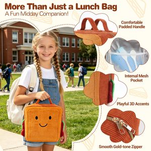 Sac à déjeuner isotherme pour enfants, motif toast en peluche mignon, fermeture éclair étanche, sac fourre-tout thermique en velours côtelé doux, <span class=keywords><strong>glacière</strong></span> légère - Product Image 5