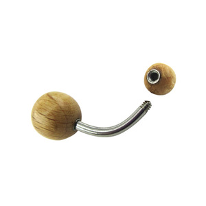 Piercing per Ombelico in Acciaio Inossidabile con Filettatura Esterna e Sfera in Legno, Gioielli per il Corpo - Product Image 3