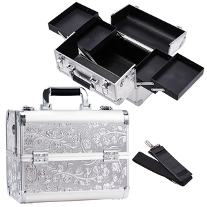 <b>Makeup</b> <b>Case</b> Organizer with 4Trays Large Cosmetic Train <b>Case</b> Beauty Storage Box with Shoulder Strap for <b>Makeup</b> Artist Nail Tech - Product Image 1