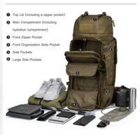 Sac à dos tactique imperméable pour la randonnée, sac de voyage extérieur avec housse de pluie, sangle réglable, vert olive