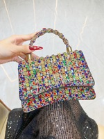 Sandales plates d'été sexy pour femmes, ornées de strass colorés, idéales pour la plage, avec sac à main tendance assorti