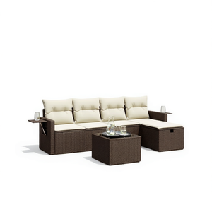 Ensemble de canapés de jardin en rotin brun avec coussins crème, mobilier d'extérieur, design contemporain, résistant à l'eau - Product Image 1