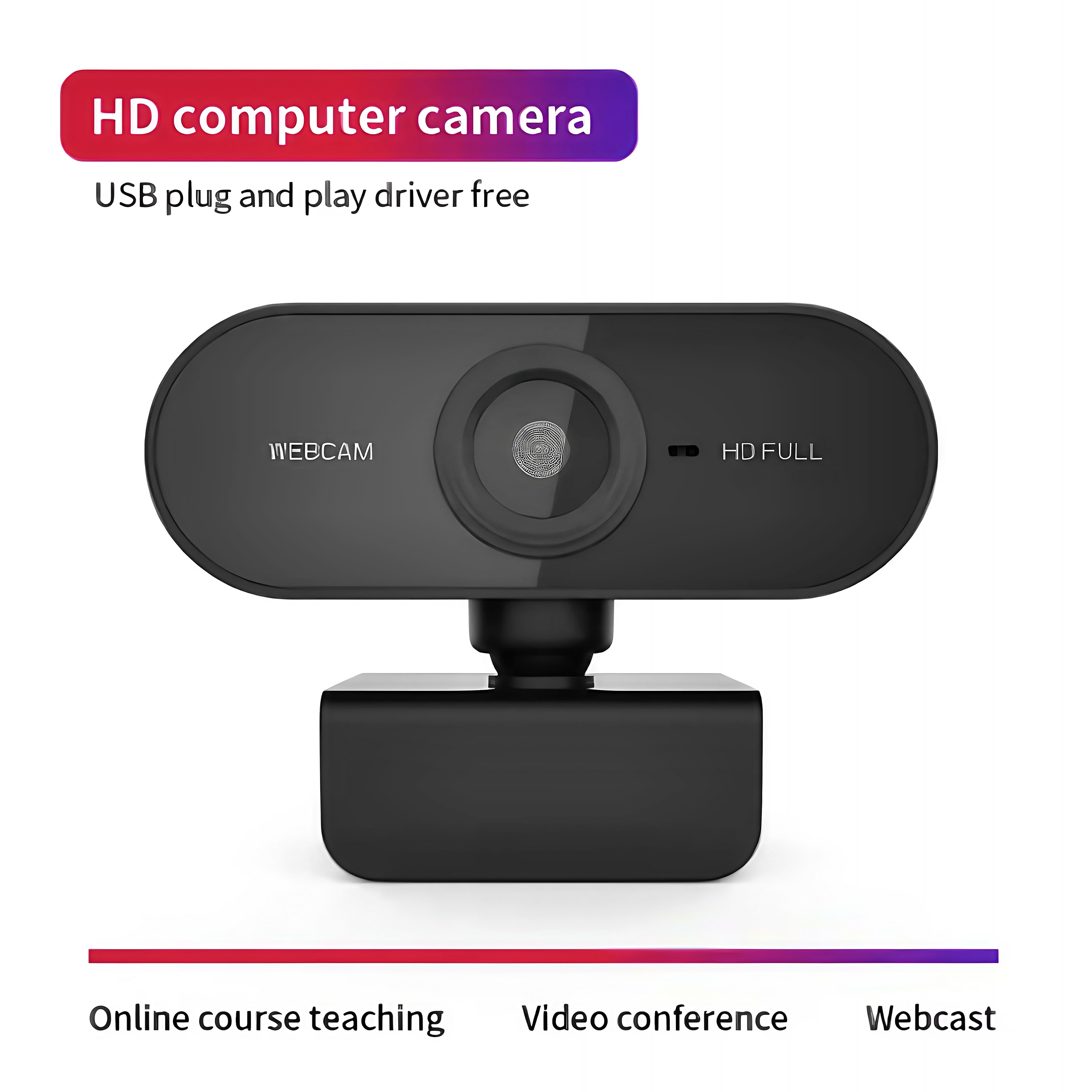 1080p HD Mini USB Webcam – Full-Color CMOS Camera with Built-In Microphone for PC & Laptop - View 3