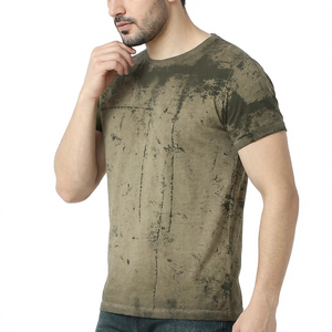 T-shirt vintage délavé pour homme, col rond, manches courtes, coupe classique, en coton et soie jacquard, motif graphique, vente en gros - Product Image 5