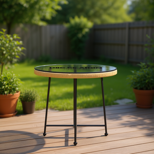 <b>Outdoor</b> Dining <b>Table</b> Tempered Glass Steel Frame Minimalist Design <b>Round</b> Top 42 Cm Diameter - Product Image 2