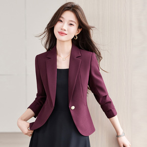 Women's Slim Fit Short Blazer Purple Red Solid Color Professional Suit Jacket For Spring Autumn Wear - Product Image 1