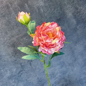 ดอกโบตั๋นไหม 2 หัว แบบขอบไหม้ ตกแต่งบ้าน งานแต่งงาน - Product Image 1