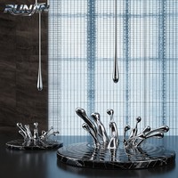 Sculpture RUNJIN en métal en forme de goutte d'eau, finition miroir 8K, statue moderne d'ondulation liquide en acier inoxydable forgée à la main pour intérieur