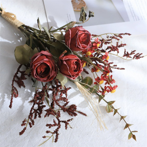 Bouquet de roses artificielles Qingyu Chronicle, fleurs en soie orange, blanches et roses, arrangement de fleurs séchées, décoration intérieure, table de mariage - Product Image 4