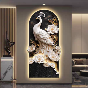 Peinture murale moderne de paon pour salon, couloir, peinture en porcelaine de cristal, tableau décoratif suspendu sur toile pour couloir - Product Image 4