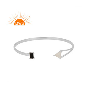 Sterling Silver Arrow Design Bangle Black Onyx Rainbow Moonstone Openable Bangle Gemstone Jewelry Manufacturer - Product Image 1