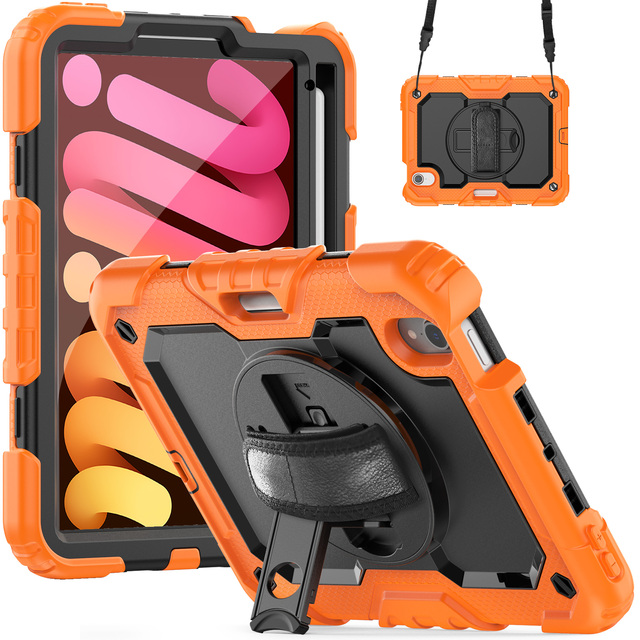 Heavy Duty 3 Layers Design Rotating Rugged Tough Shoulder Strap Kickstand Tablet case Cover for iPad Mini 6th/A17 Pro 8.3 Inch