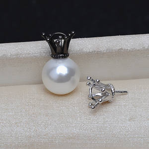S925 Silver Crown Female Pendant Hairline Design 8-13 Pearl DIY Accessories Empty Tray Semi-finished 3926 <b>Fine</b> <b>Stud</b> <b>Earrings</b> - Product Image 2