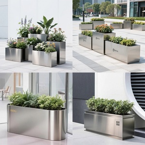 Jardinière extérieure en acier inoxydable, grande jardinière métallique finie, pot de fleurs commercial pour rue et hôtel, lit de fleurs de luxe léger - Product Image 2