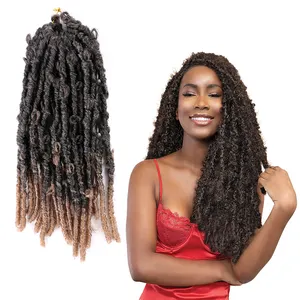 크로 셰 뜨개질 Locs 헤어 나비 Locs 크로 셰 뜨개질 헤어 익스텐션 합성 가짜 Locs 프랑스어 곱슬 14 인치 Ombre 컬러 브레이드 헤어